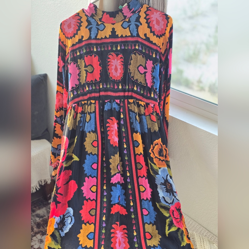 Farm Rio Black Flowers Tapestry Maxi Dress